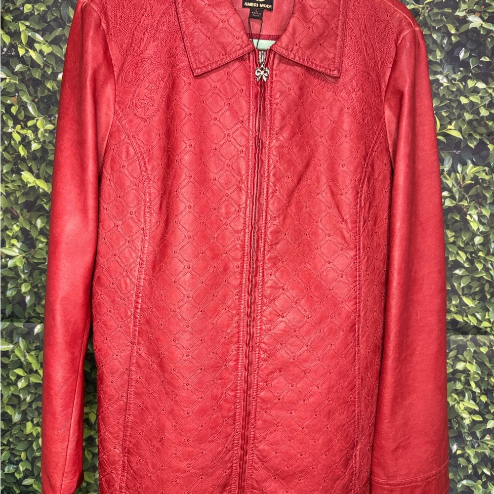 Red Women's Faux Leather Jacket